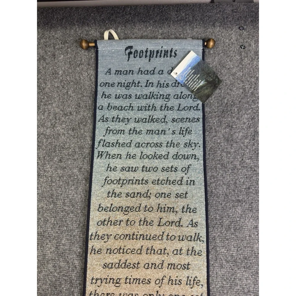 Manual Woodworkers & Weavers Hanging Tapestry With Hanger New Footprints Poem